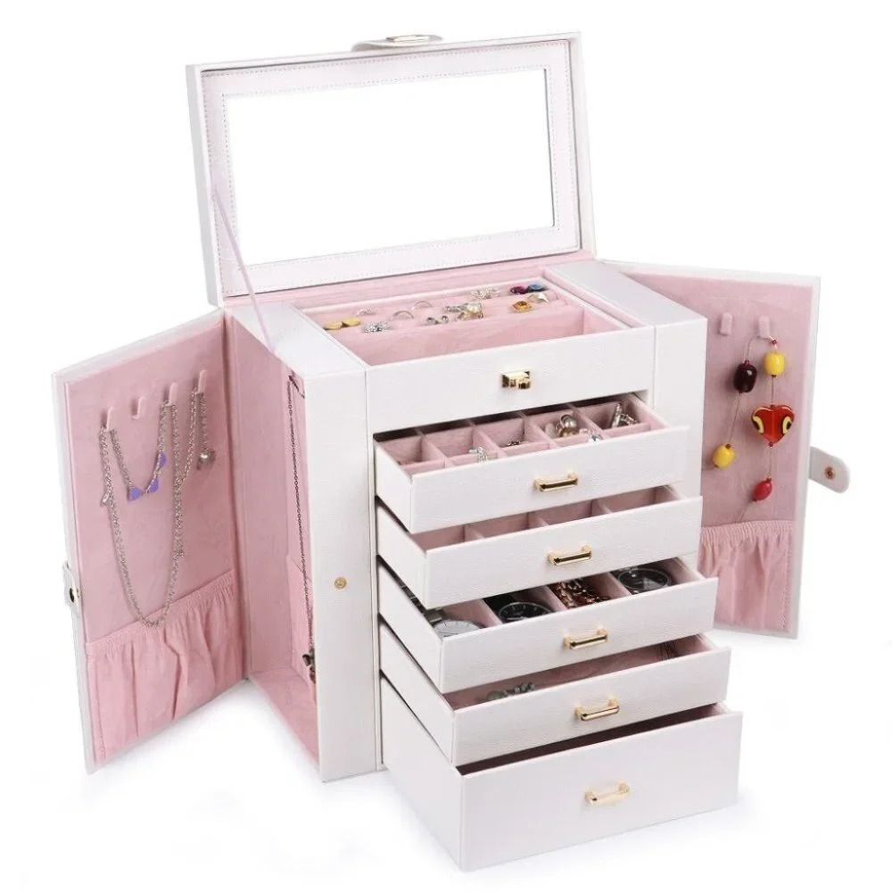 Kendal Huge Leather Jewelry Box / Case / Storage  white faux leather